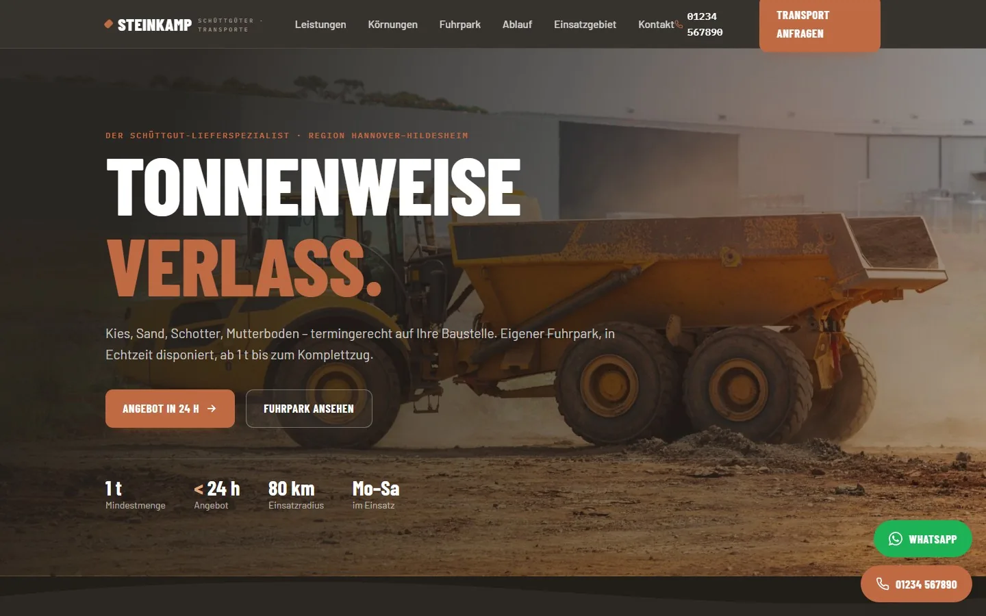 Vorschau Schüttgut- und Transport-Website